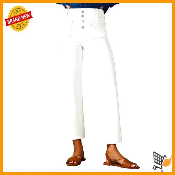Denim - High Waisted Wide Leg Jeans Stretchy Straight Leg Denim Pants with Pockets